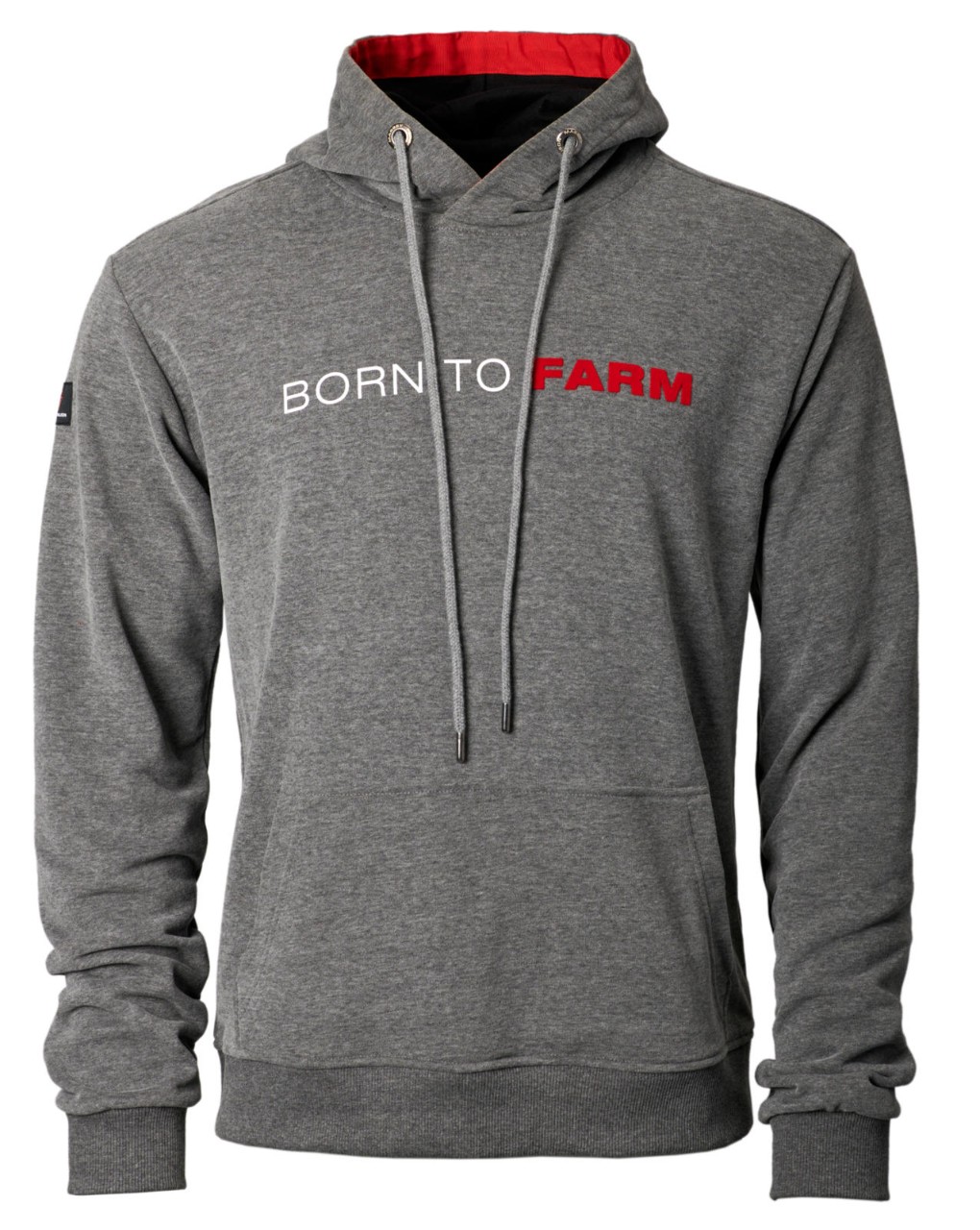 Beautiful grey unisex hoodie with the slogan "Born to Farm" on the chest. To be worn in all circumstances! Material: 60% Cotton, 40% Polyester, 320 gsm